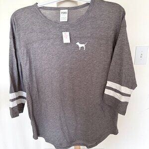 NWT, RARE Victoria's Secret PINK Nation Gray 3/4 Sleeve Tee Shirt, Large